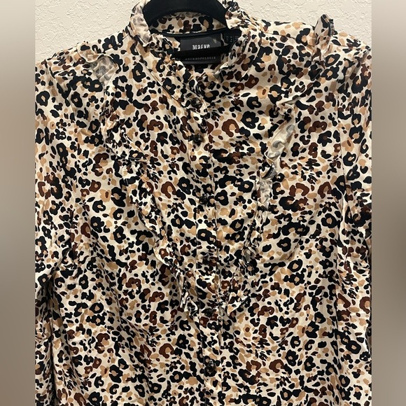 Maeve by Anthropologie Ruffles Long Sleeve Button Down Shirt Size 6 - Picture 3 of 7